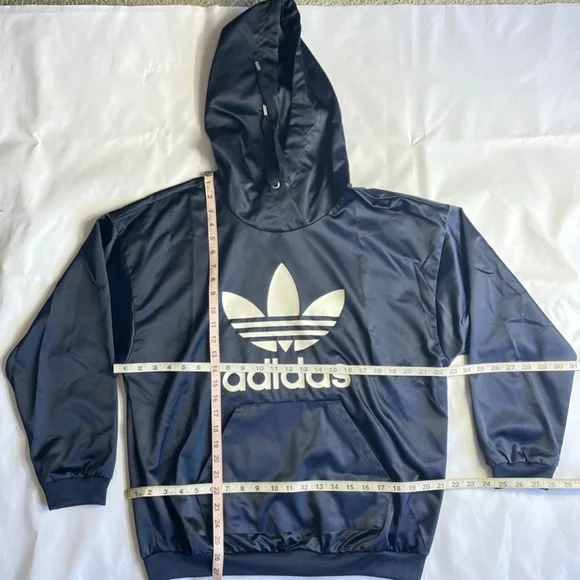 Adidas Satin Navy Blue Trefoil Hoodie Size: Medium - Picture 2 of 5